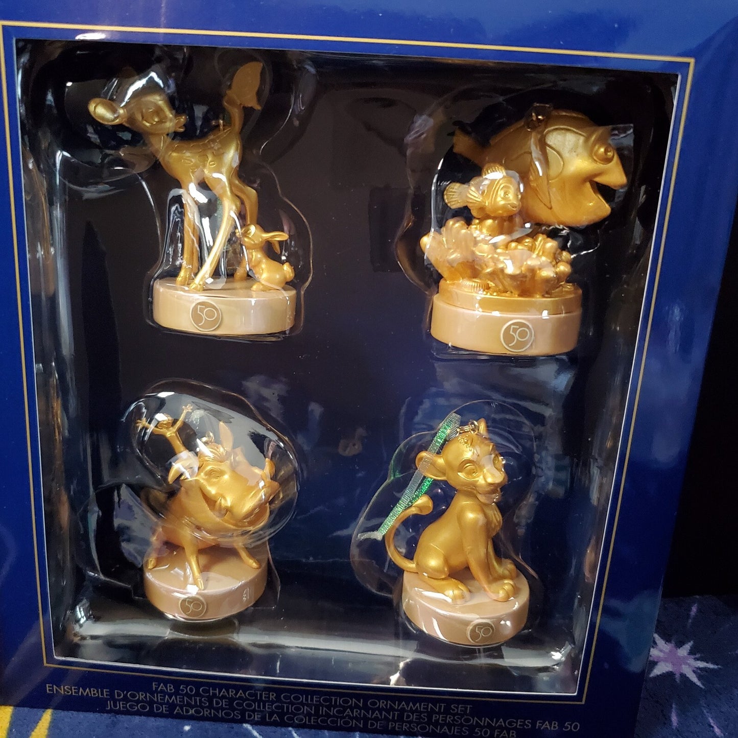 Walt Disney World 50th Anniversary Fab 50 Gold Ornament Set of 19- All 4 PARKS