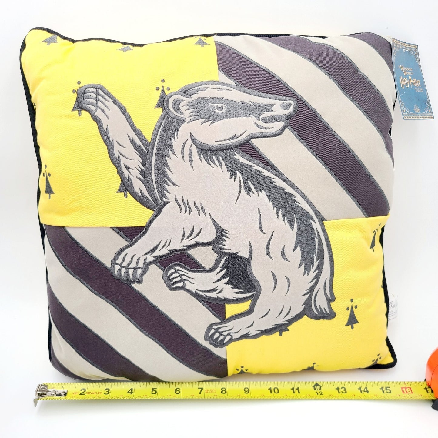 NEW Harry Potter Hufflepuff Pillow Universal Studios Wizarding World 16" x 16