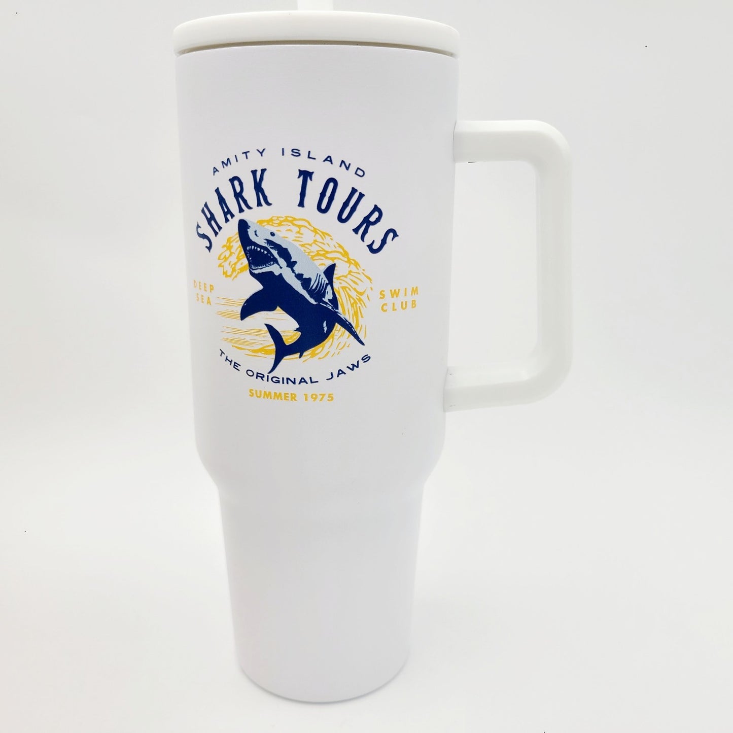 Universal Studios Jaws Shark Tours 40 Oz Tumbler New Orlando Florida 50th Anniv