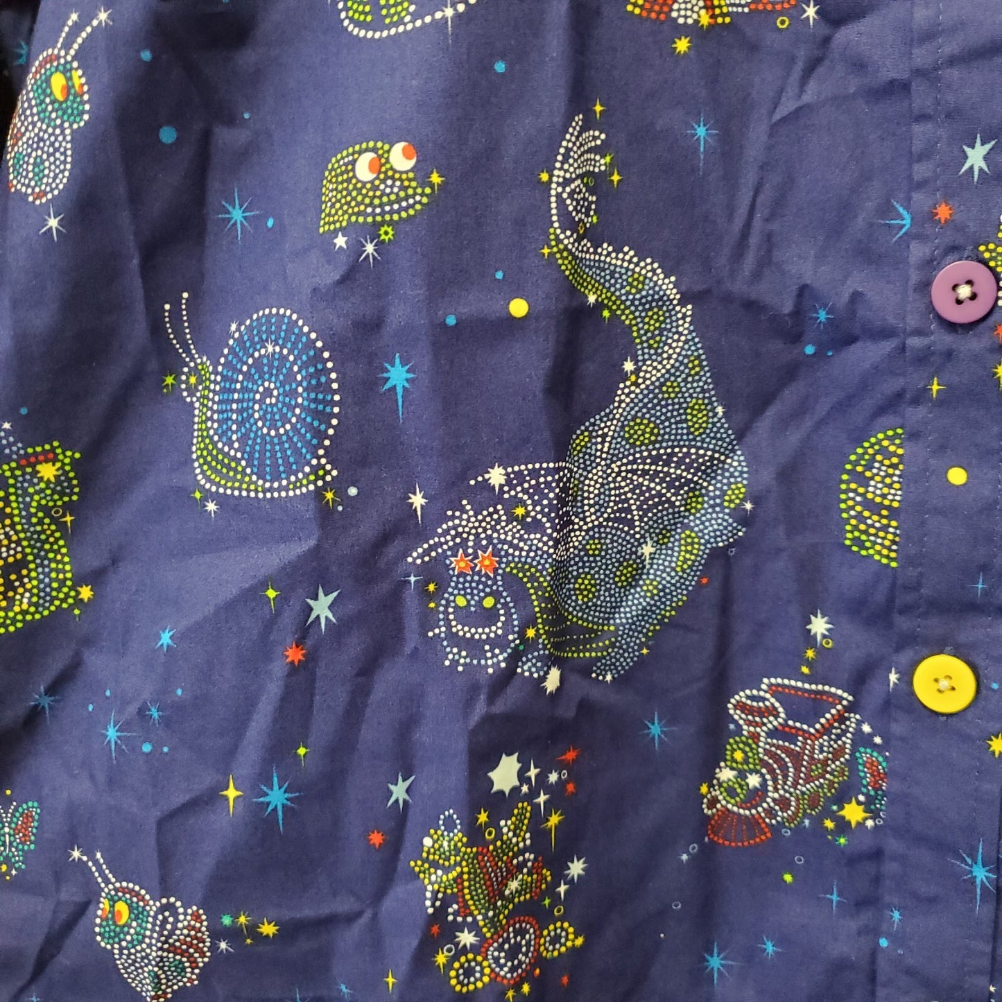 MEDIUM Disney Park Adult Shirt Blue Button Up Main Street Electrical Parade NEW