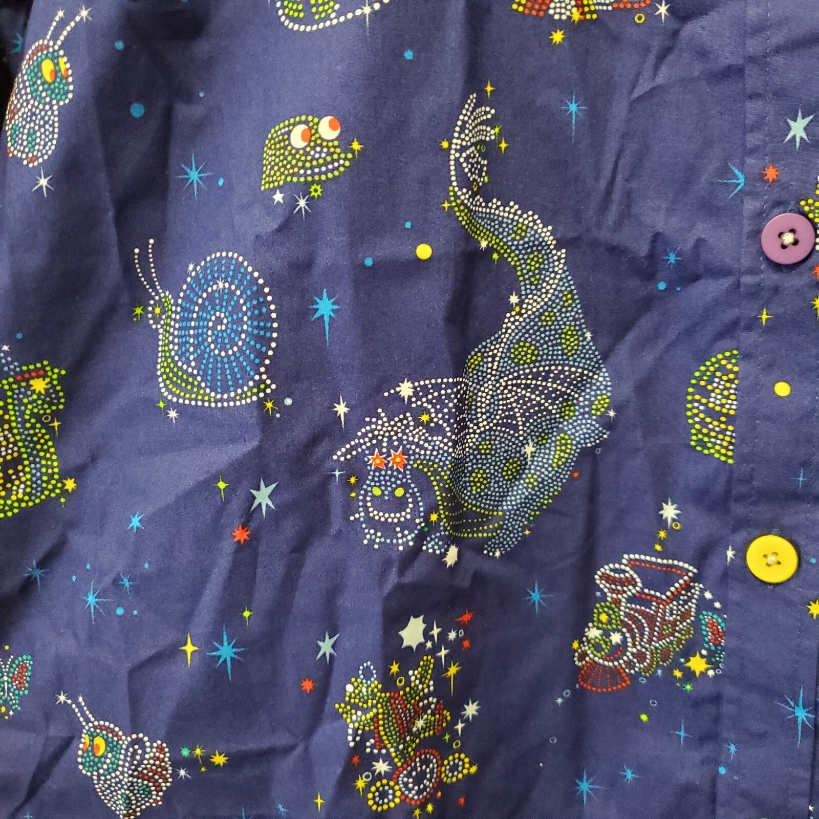 MEDIUM Disney Park Adult Shirt Blue Button Up Main Street Electrical Parade NEW