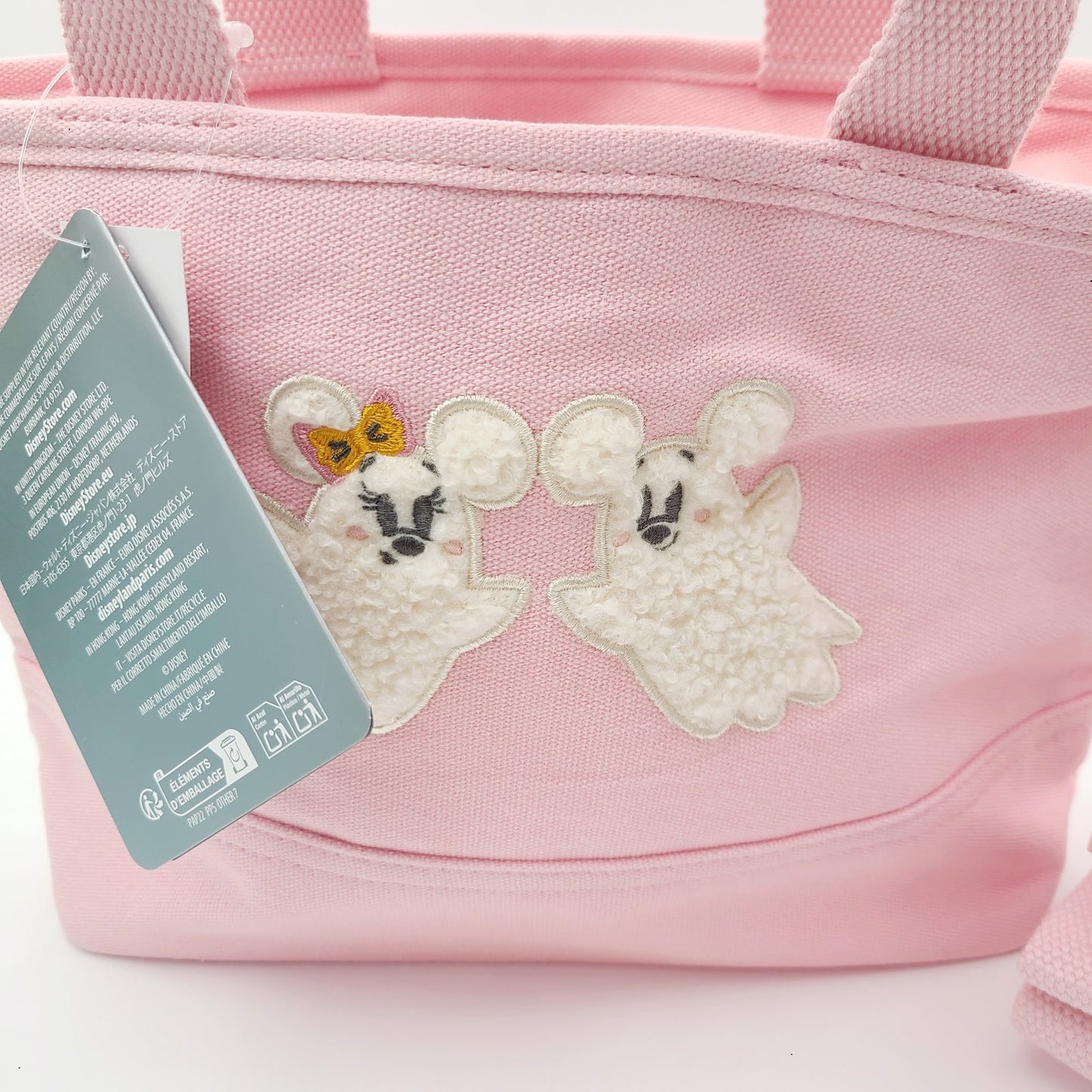 2025 Disney Parks Halloween Ghost Mickey Minnie Mouse Pink Canvas Small Tote Bag