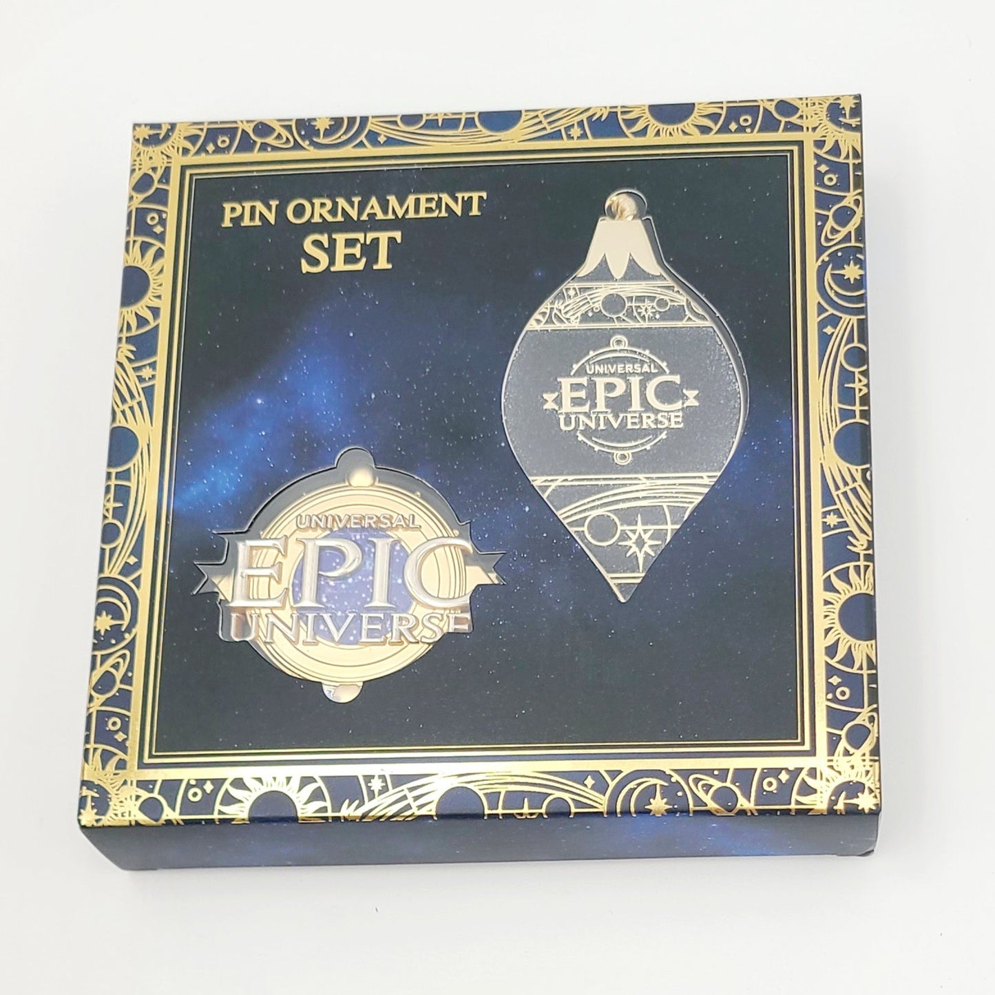 NEW 2025 EPIC Universe Universal Orlando Logo Pin & Ornament Set Gold Blue