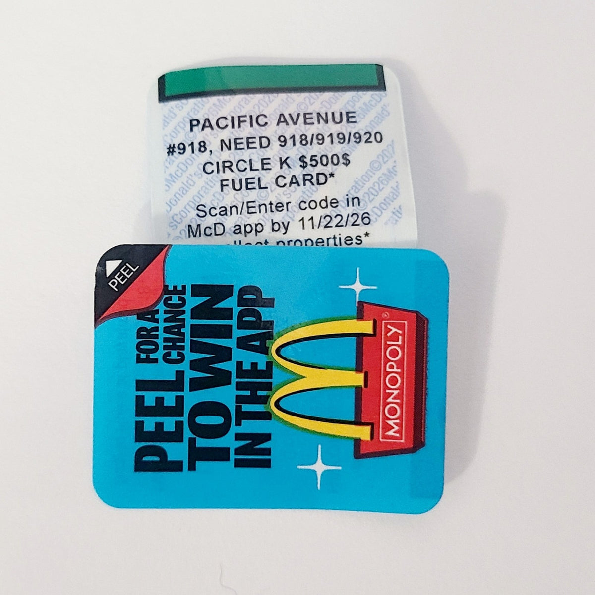 2026 McDonald's Monopoly Game Piece - Pacific Avenue #918 Green (UNREDEEMED)