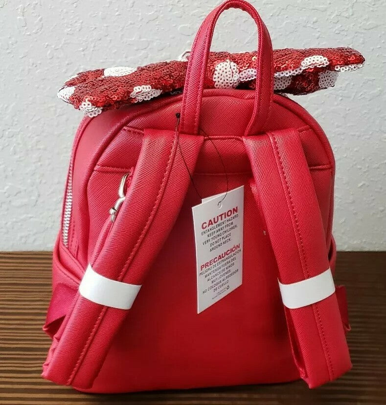 Disney Parks Minnie Mouse Red Mini Backpack with Sequined Bow by Loungefly