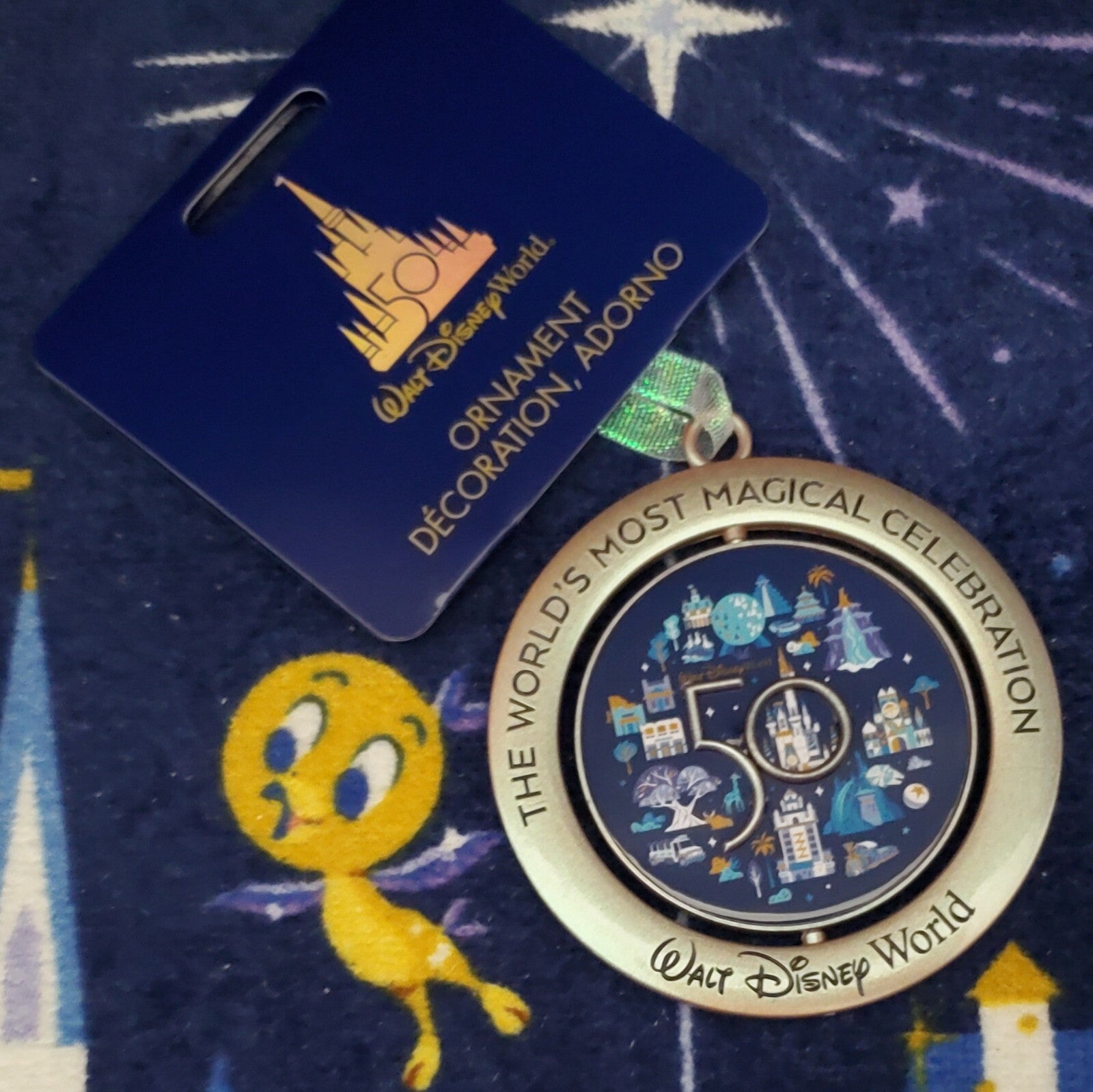 Disney World Parks 50th Anniversary Mickey Icon Metal Spinner Christmas Ornament
