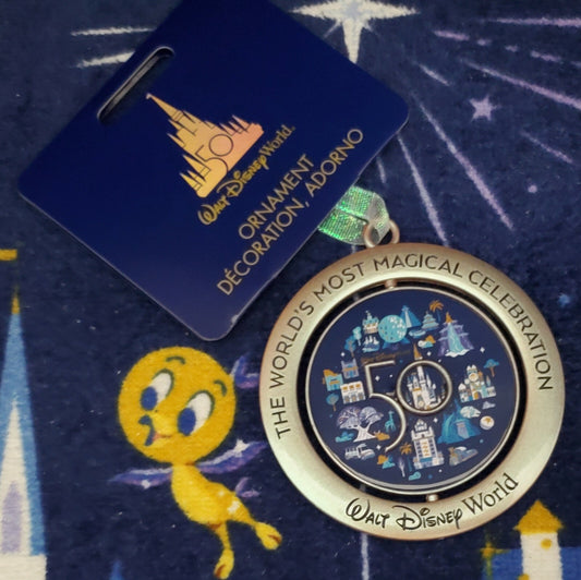Disney World Parks 50th Anniversary Mickey Icon Metal Spinner Christmas Ornament