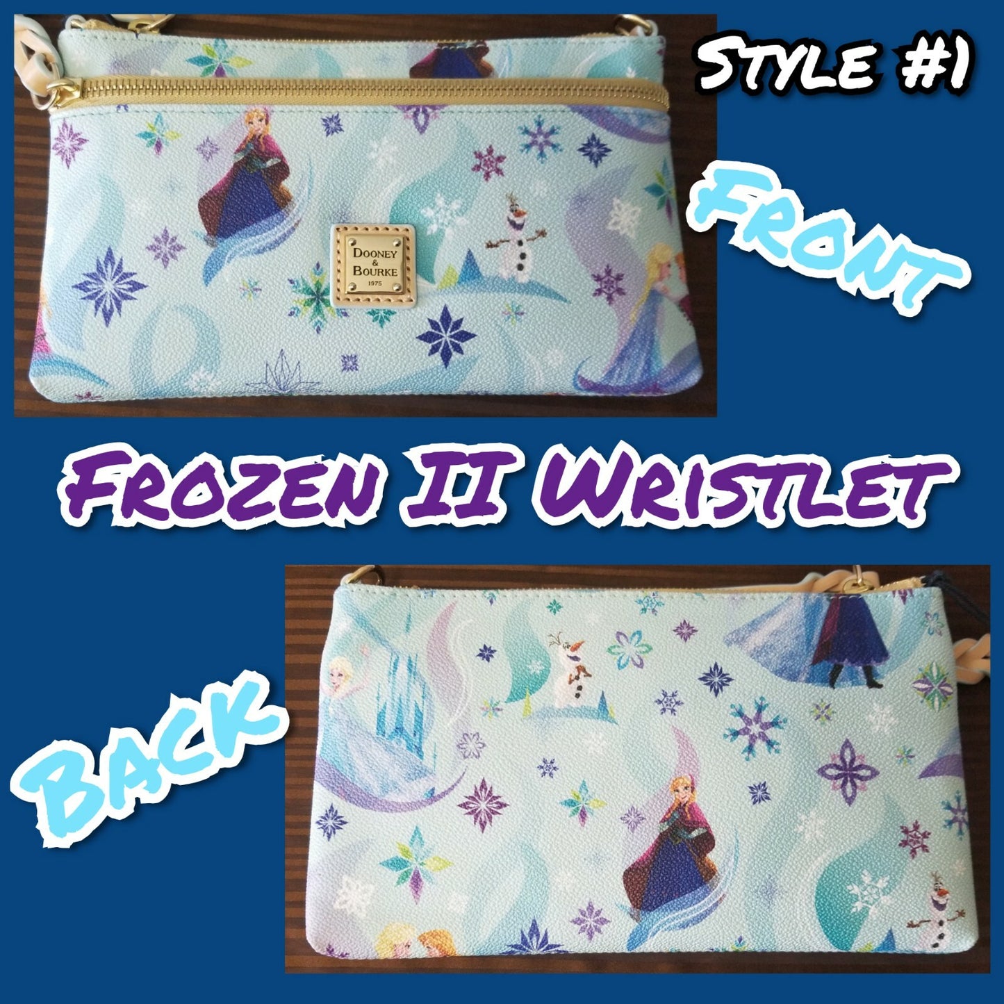 *Actual Bag* Disney Parks Dooney & Bourke Wristlet Pouch Purse Frozen Elsa& Anna