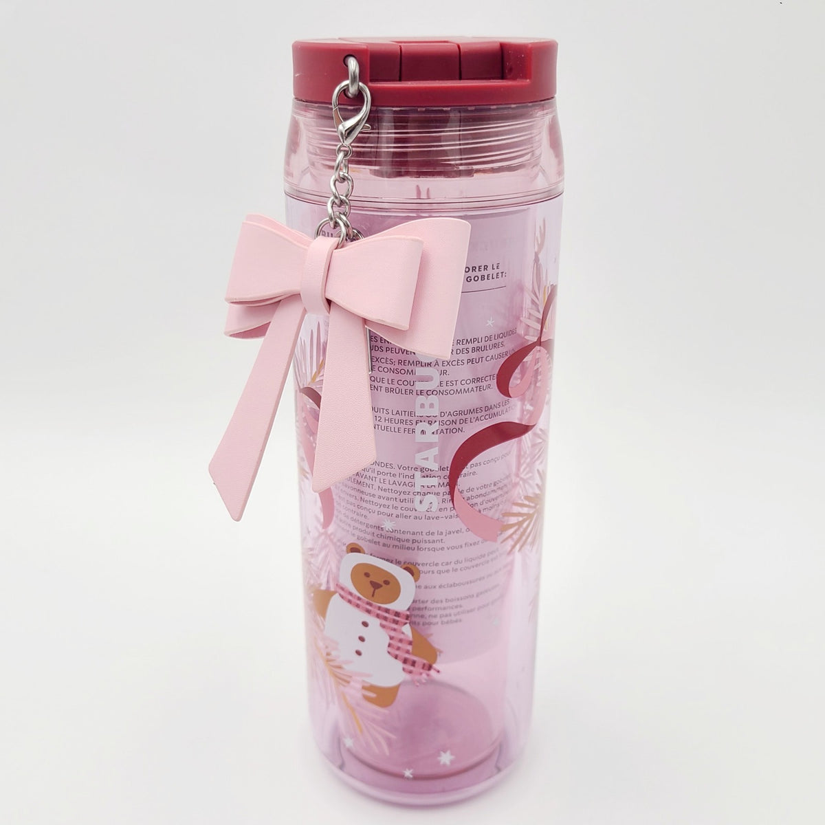 Starbucks 2025 Bearista BEAR Cold Cup Tumbler Holiday Christmas Charm Bow Pink