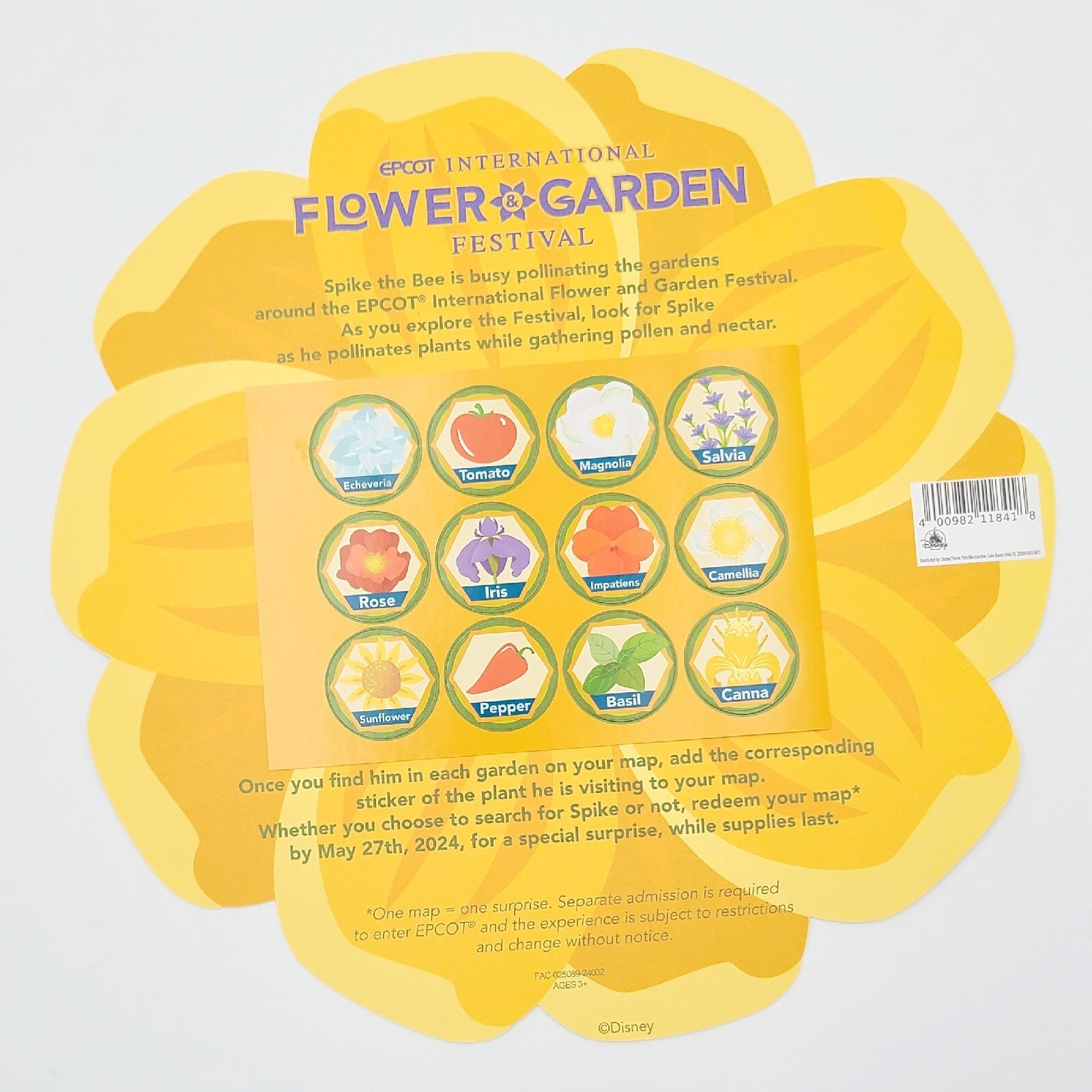 2024 Disney EPCOT Flower & Garden Spike's Pollen Nation Scavenger Map & Stickers