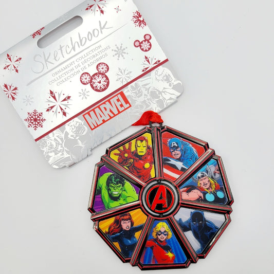 NEW 2023 Disney Parks Marvel Avengers 60th Anniversary Sketchbook Ornament Spin