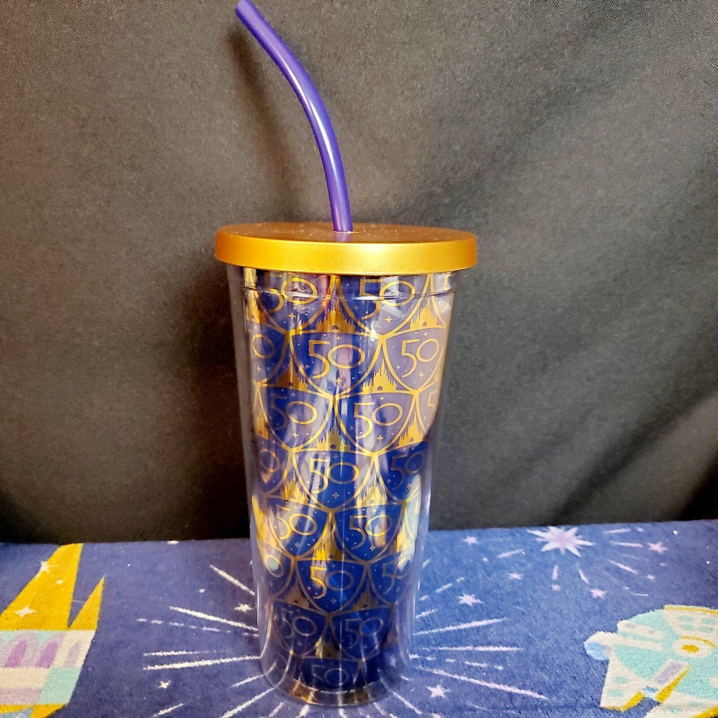 NEW 2022 Walt Disney World Parks 50th Anniversary Gold Castle Blue Tumbler Straw