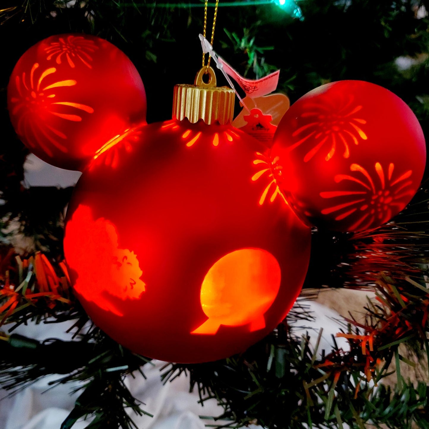 Disney Park Christmas Mickey Mouse Park Icons Red Glass Light Up Ornament Bauble