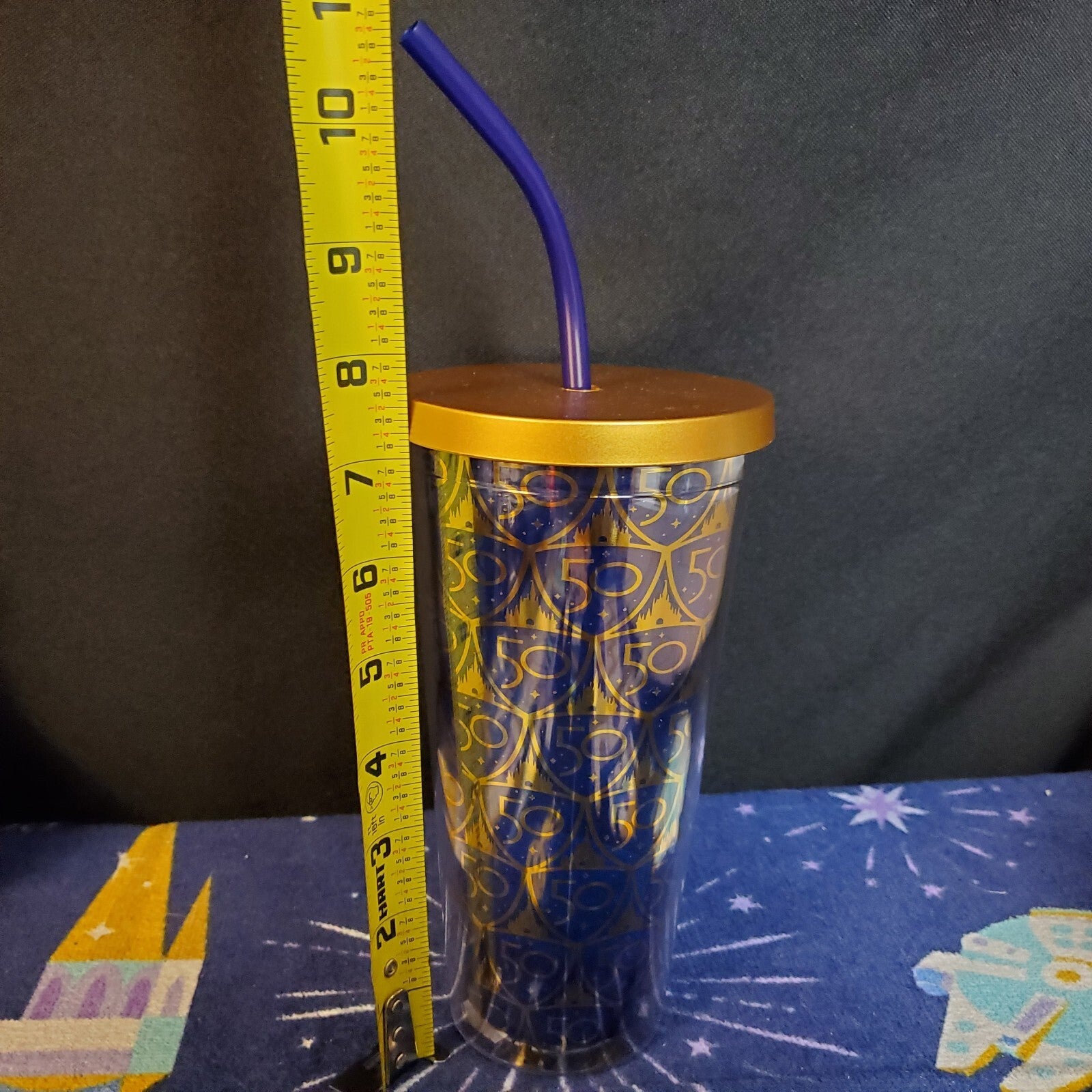 NEW 2022 Walt Disney World Parks 50th Anniversary Gold Castle Blue Tumbler Straw