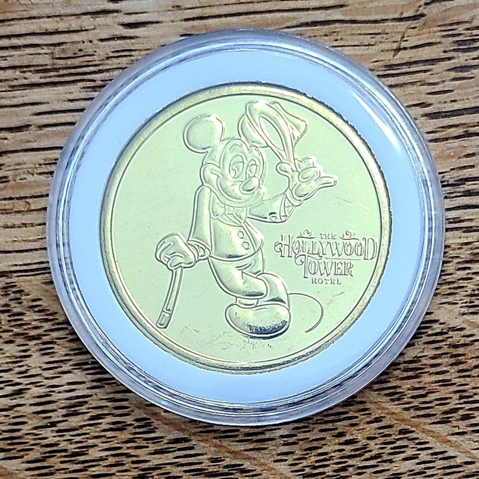 2025 Mickey Coin Walt Disney World Park Gold Color Metal Tower Terror Hollywood
