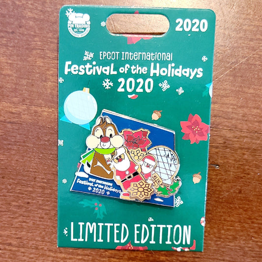 Disney Parks 2020 EPCOT Festival Of The Holidays Chip & Dale PIN Santa LE 1500