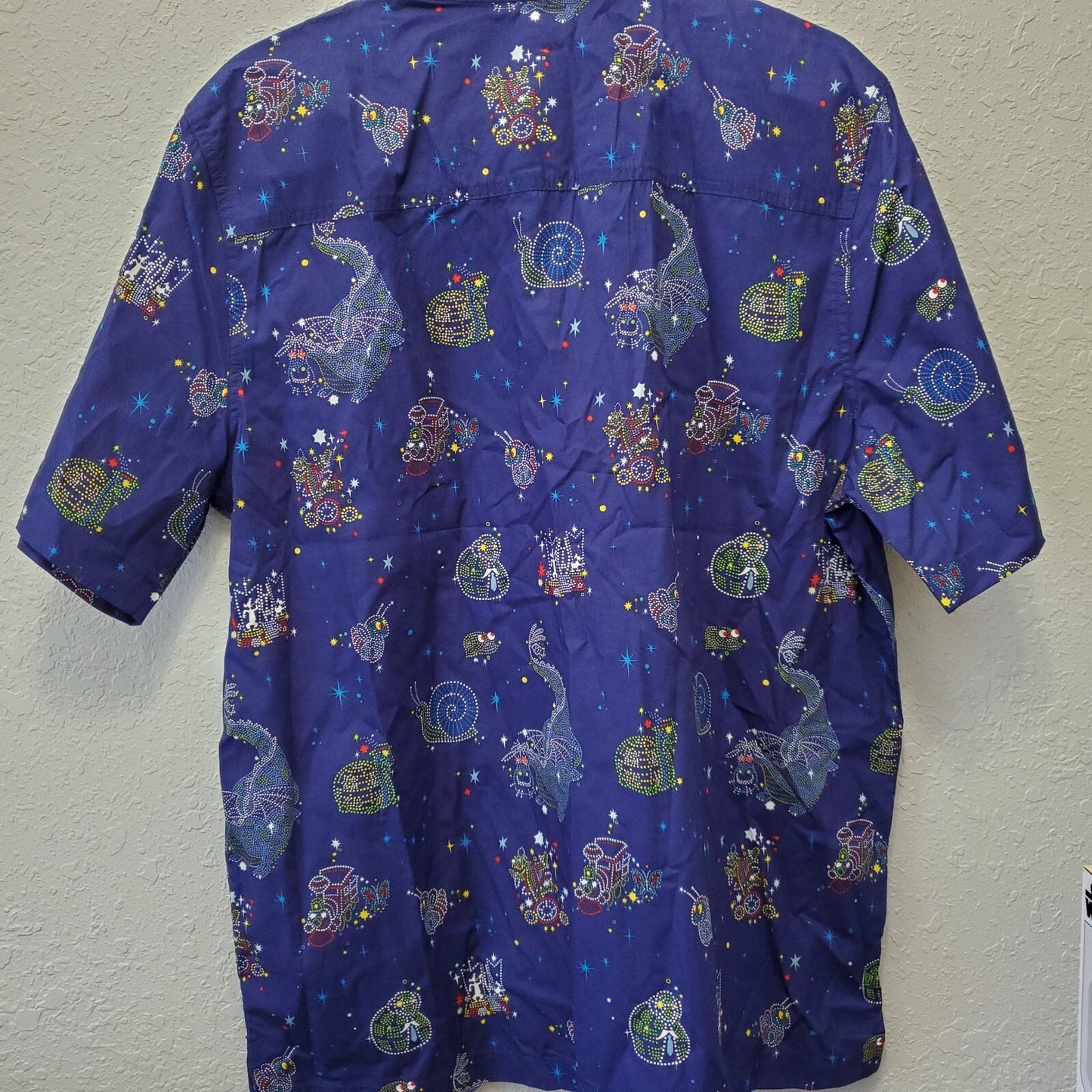 MEDIUM Disney Park Adult Shirt Blue Button Up Main Street Electrical Parade NEW