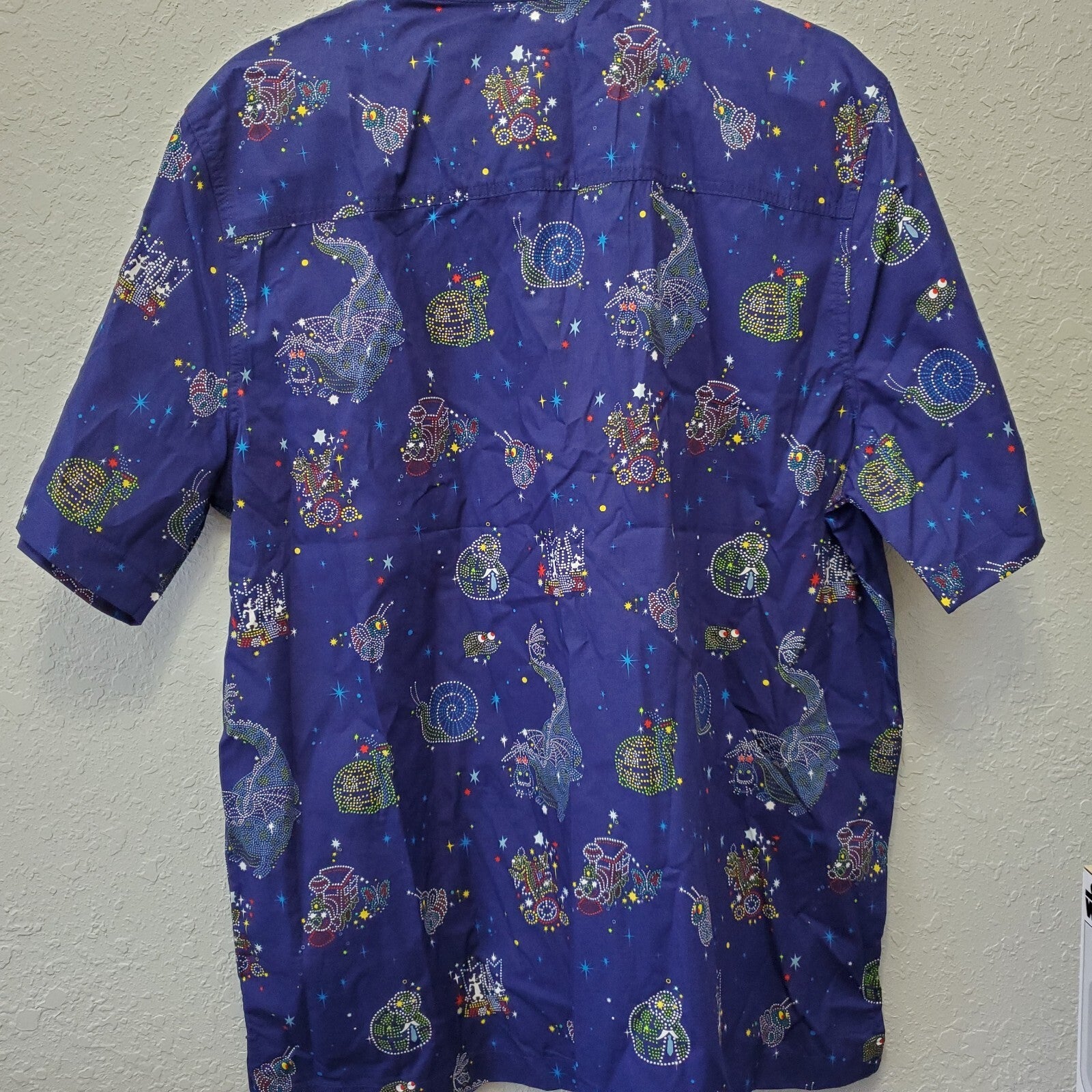 MEDIUM Disney Park Adult Shirt Blue Button Up Main Street Electrical Parade NEW