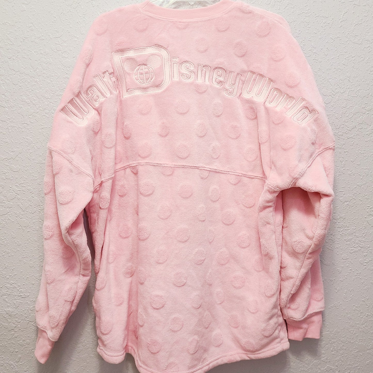 LARGE Walt Disney World Park 2022 Pale Pink Fuzzy Mickey Mouse Ear Spirit Jersey