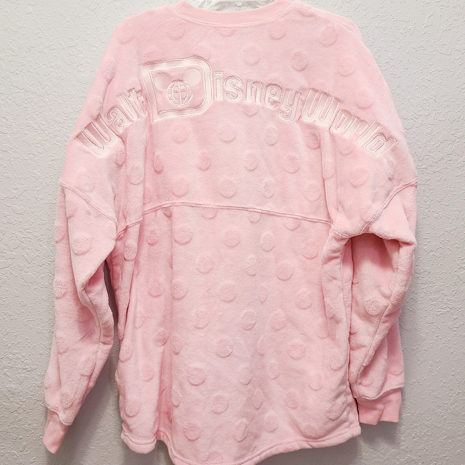 LARGE Walt Disney World Park 2022 Pale Pink Fuzzy Mickey Mouse Ear Spirit Jersey