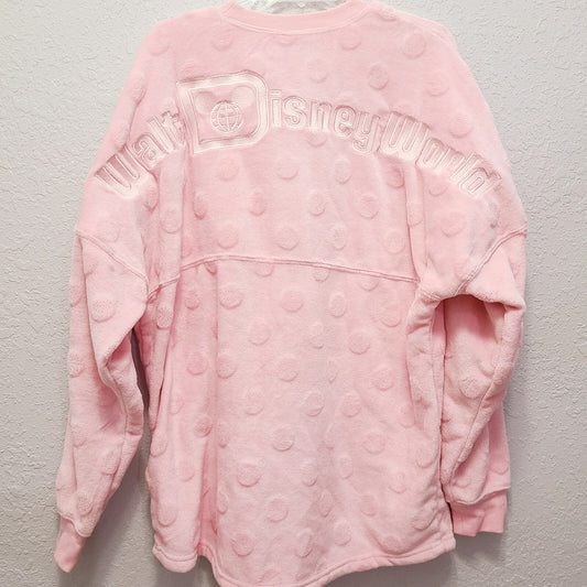 LARGE Walt Disney World Park 2022 Pale Pink Fuzzy Mickey Mouse Ear Spirit Jersey