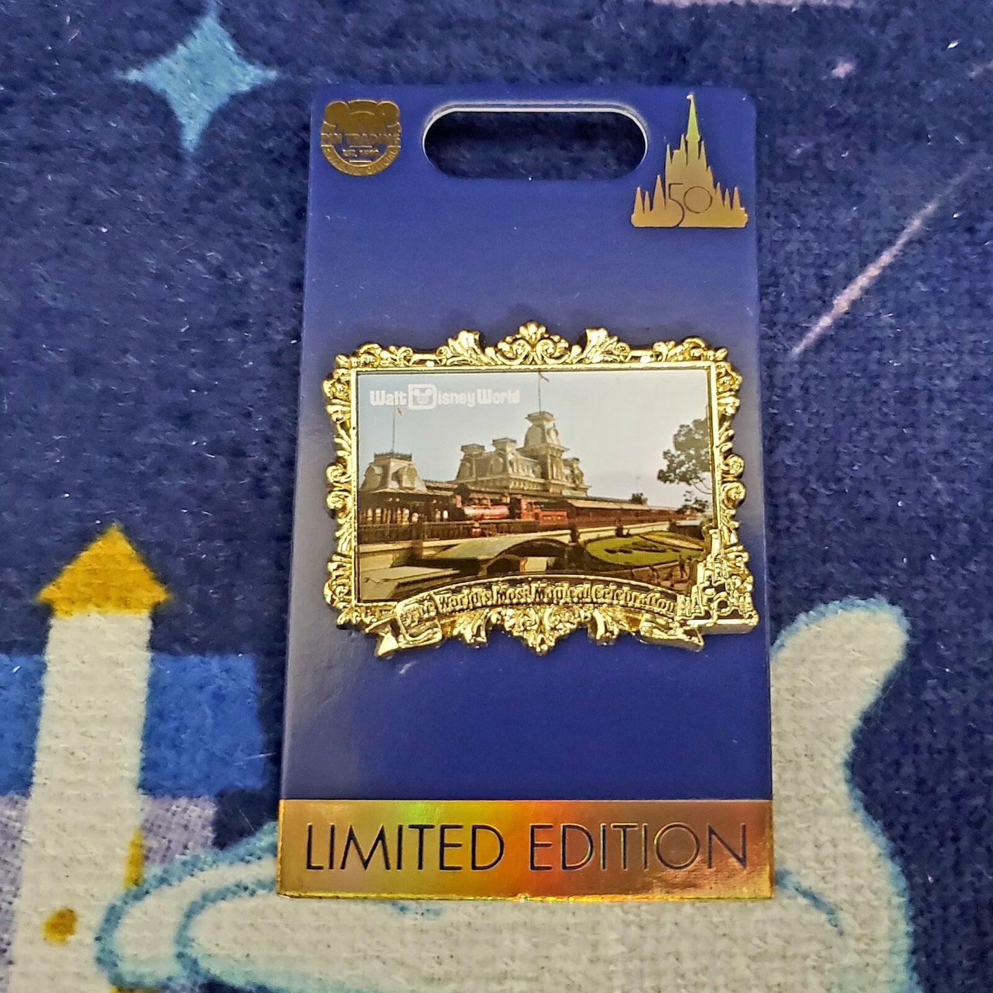 *2 Pin Set* Disney World Park 50th Anniversary Polynesian Train Station Postcard