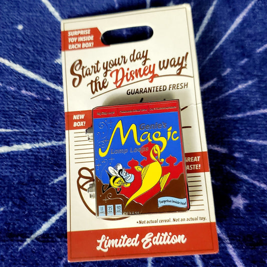 Disney Parks Aladdin Cereal Boxes Pin Genie Magic Lamp Loops Limited Edition NEW