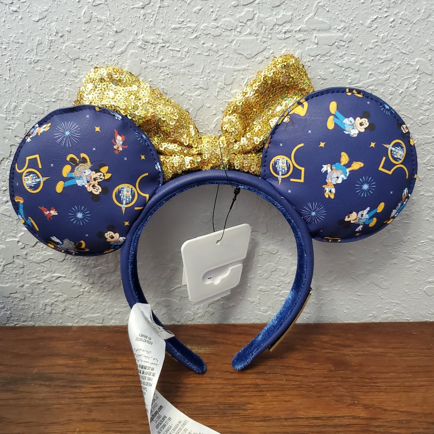 Disney World Parks Loungefly 50th Anniversary Minnie Headband Ears Gold Sequin