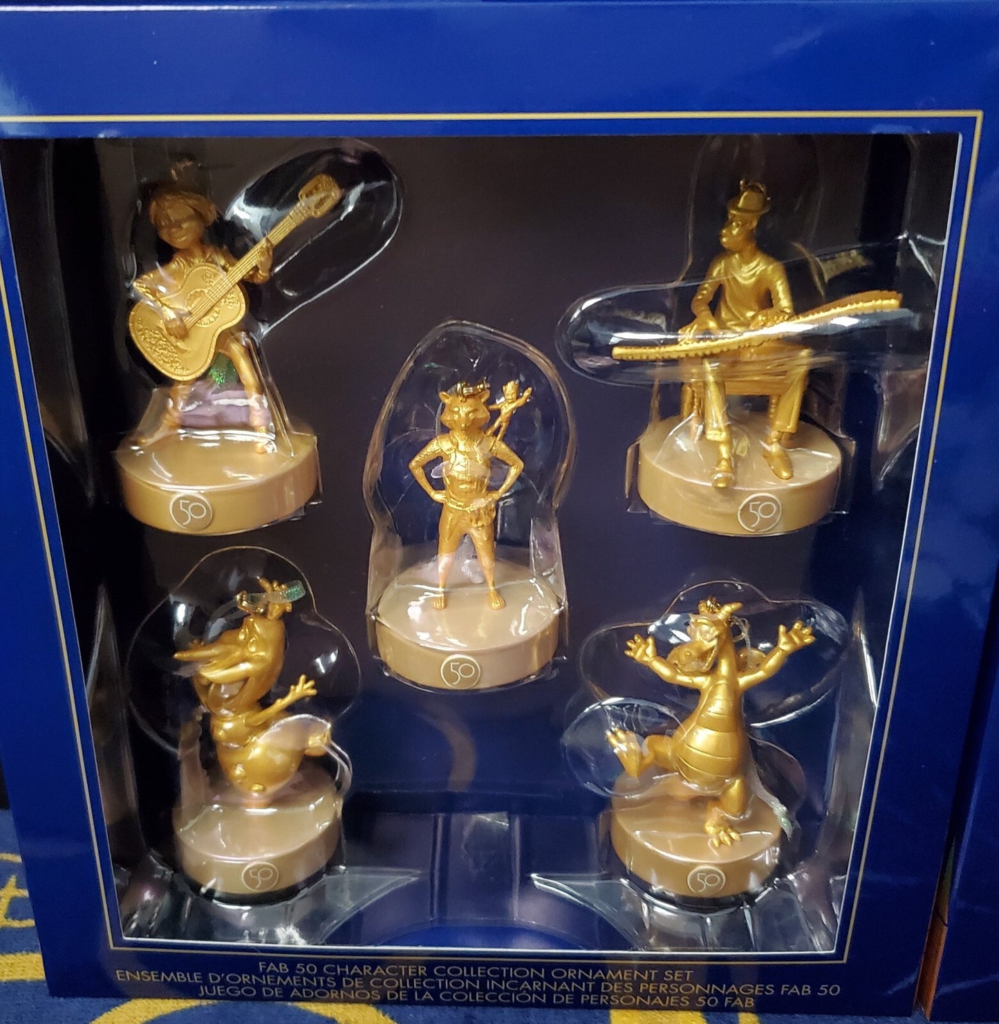 Walt Disney World 50th Anniversary Fab 50 Gold Ornament Set of 19- All 4 PARKS