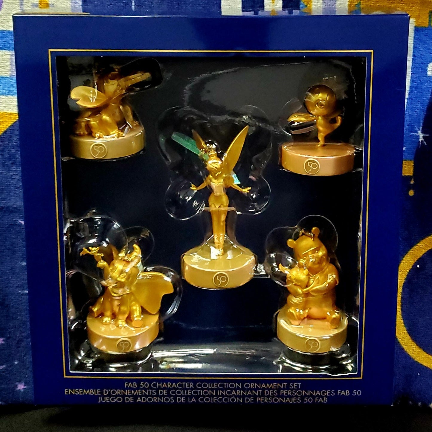 Disney World Park 50th Gold Character Collection Ornament Set Orange Bird Stitch