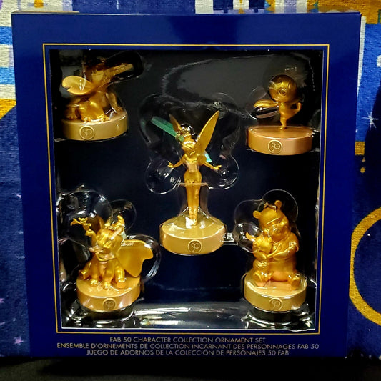 Disney World Park 50th Gold Character Collection Ornament Set Orange Bird Stitch