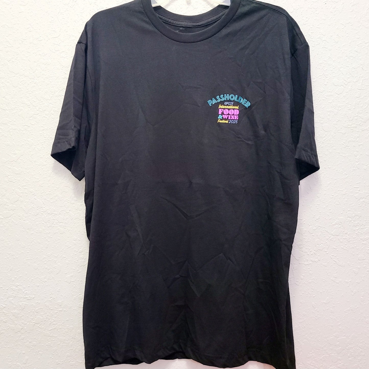 LARGE Disney Parks Shirt 2025 Epcot Food & Wine Festival Passholder Logo Black L