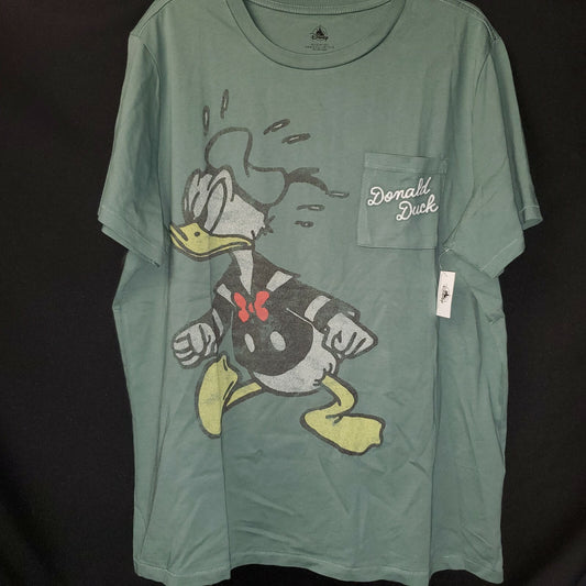 LARGE Disney World Parks Exclusive Classic Donald Duck Army Green Adult T-Shirt