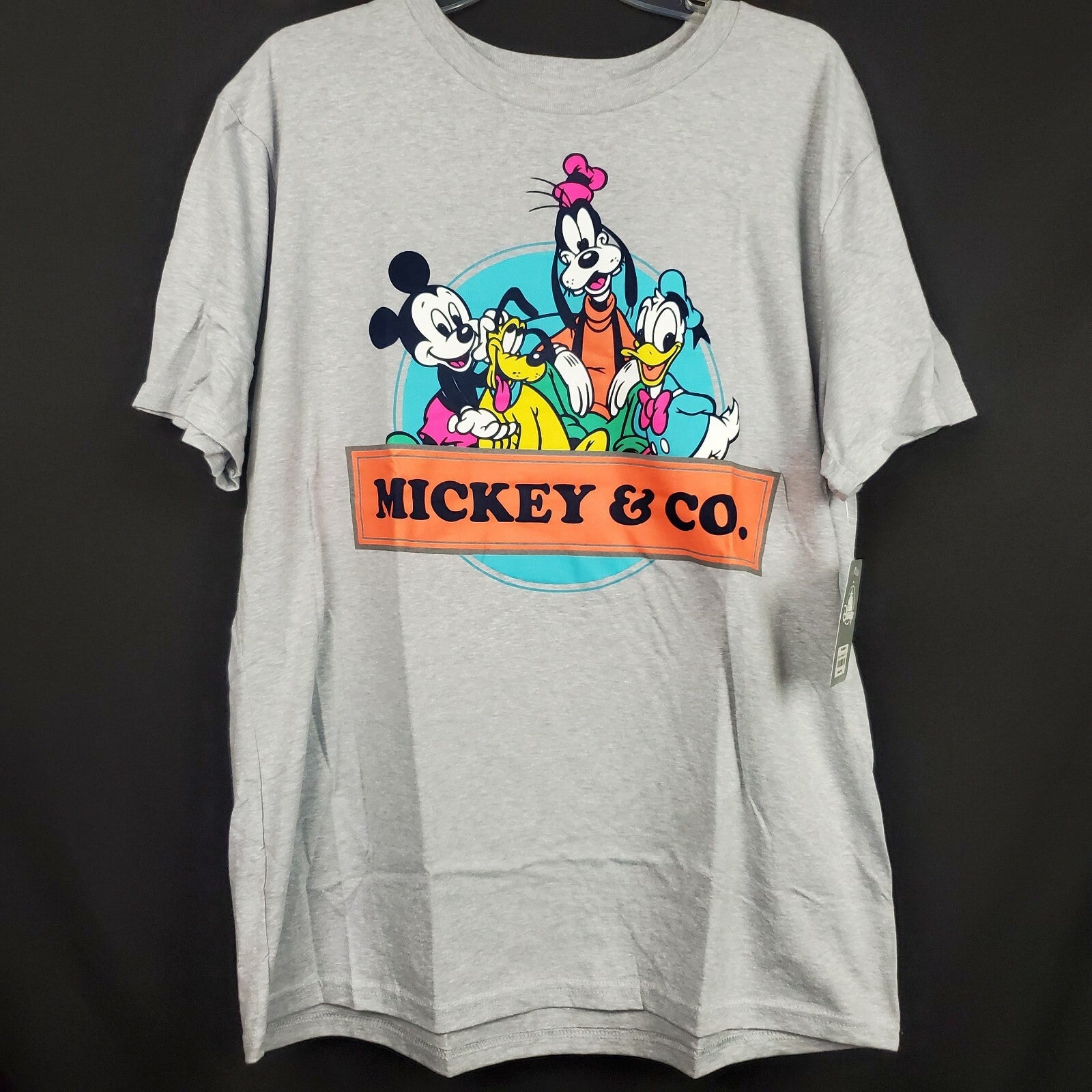 Large Disney Mickey & Co. Retro Grey Gray Shirt Donald Goofy Pluto