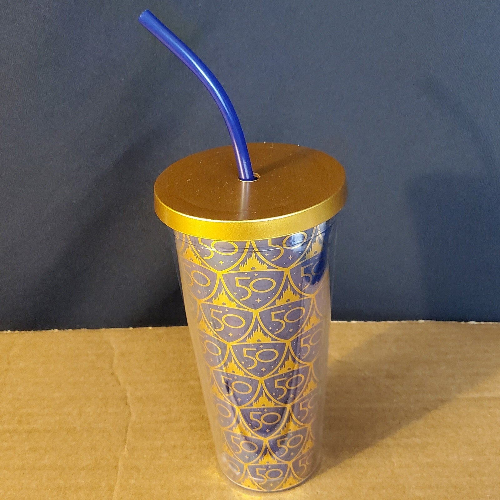 NEW 2022 Walt Disney World Parks 50th Anniversary Gold Castle Blue Tumbler Straw
