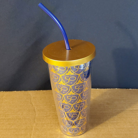 NEW 2022 Walt Disney World Parks 50th Anniversary Gold Castle Blue Tumbler Straw