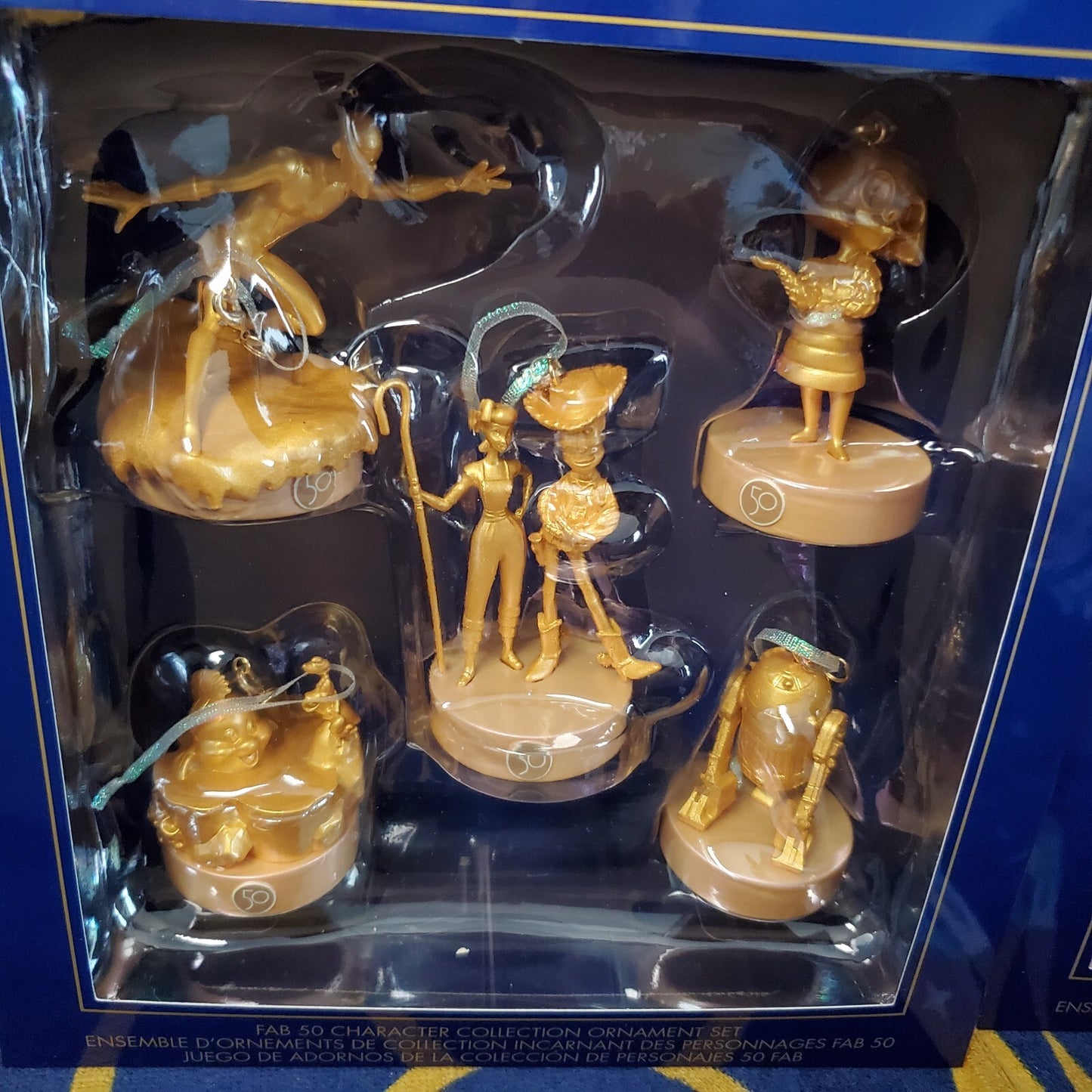 Walt Disney World 50th Anniversary Fab 50 Gold Ornament Set of 19- All 4 PARKS