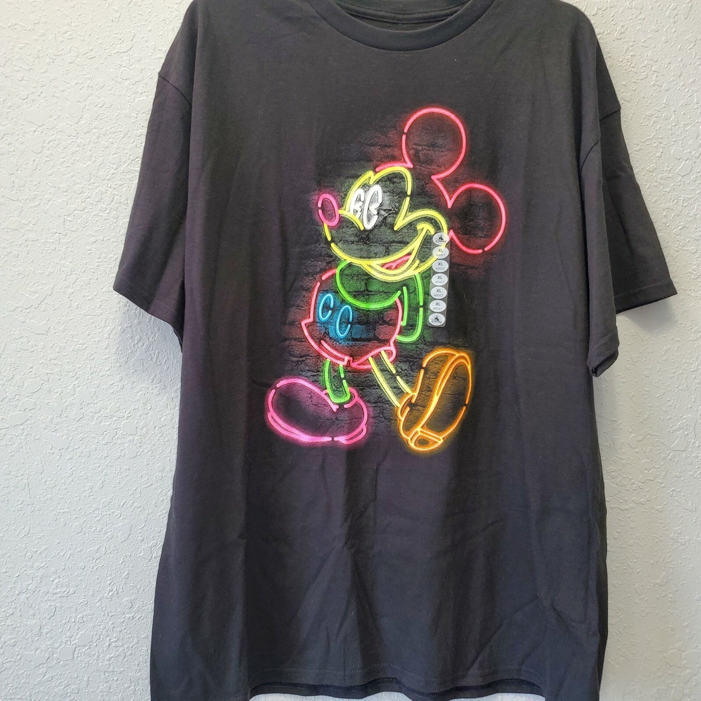 Adult XL Walt Disney World Parks Neon Lights Mickey Mouse Black T-Shirt NEW NWT