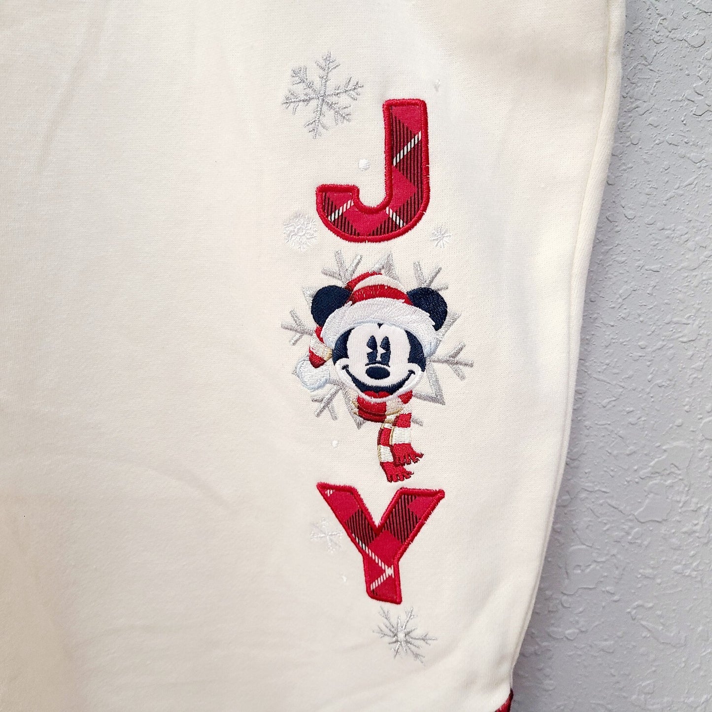 1X Disney World Parks Christmas Mickey Jogger Sweatpants NEW 2021 JOY Snowflake