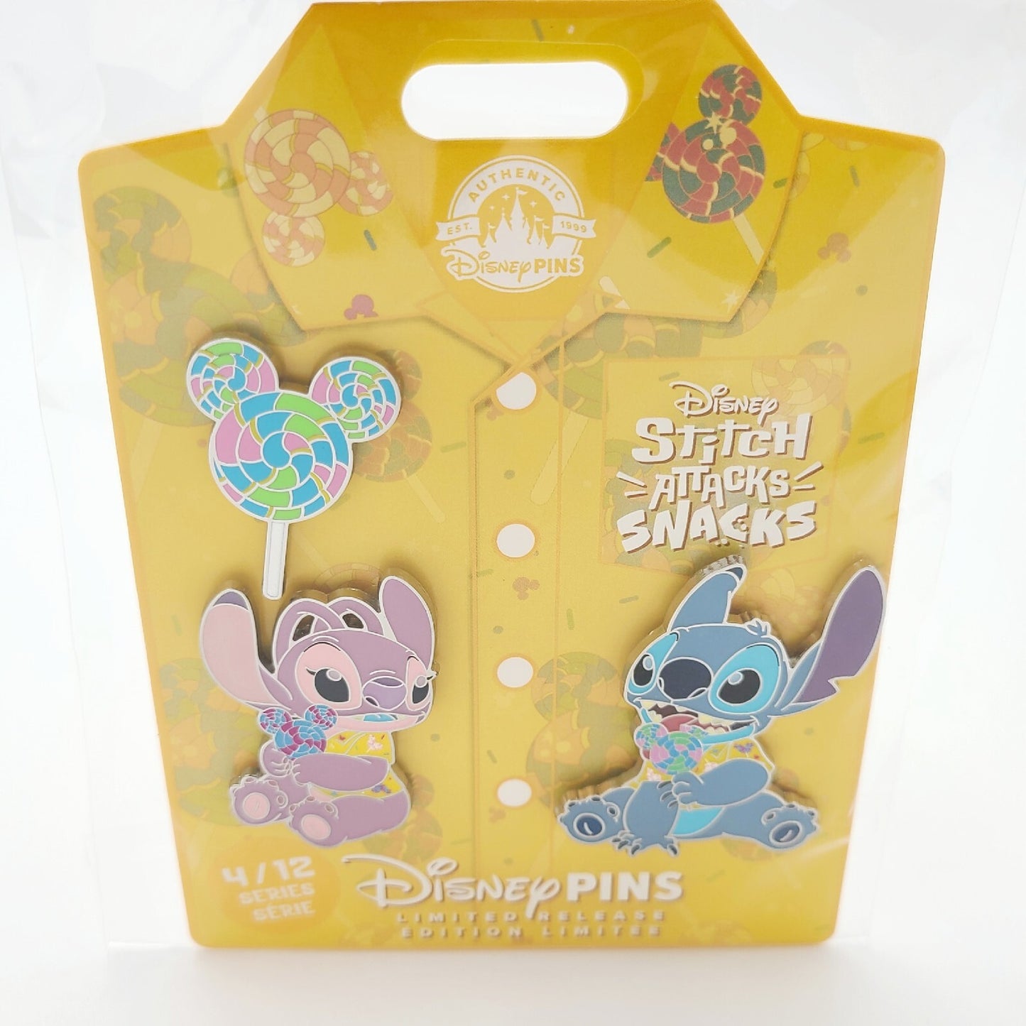2024 Disney Parks Stitch Attacks Snacks Angel & Stitch Plush & Pin Lollipop SET