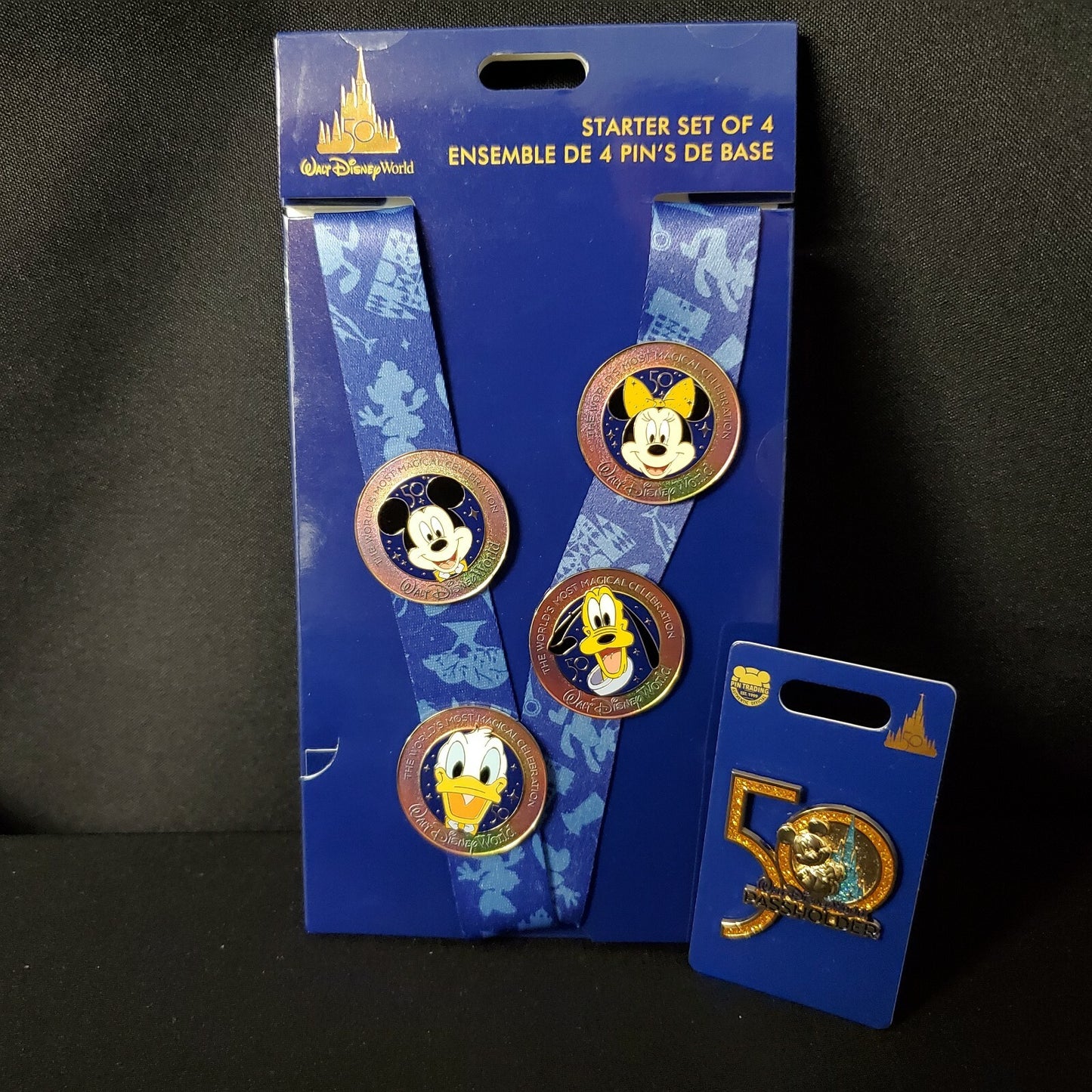 Walt Disney World WDW 50th Anniversary Pin Trading Starter Set Lanyard & AP Pin