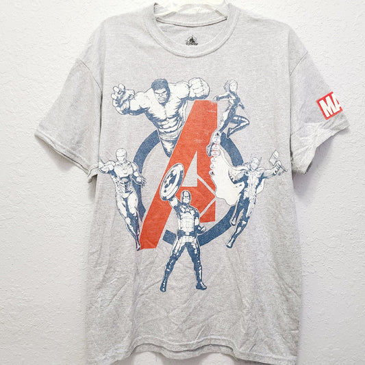 LARGE Disney Parks Marvel Avengers Men's LOGO Short Sleeve T Shirt Iron Man Hulk