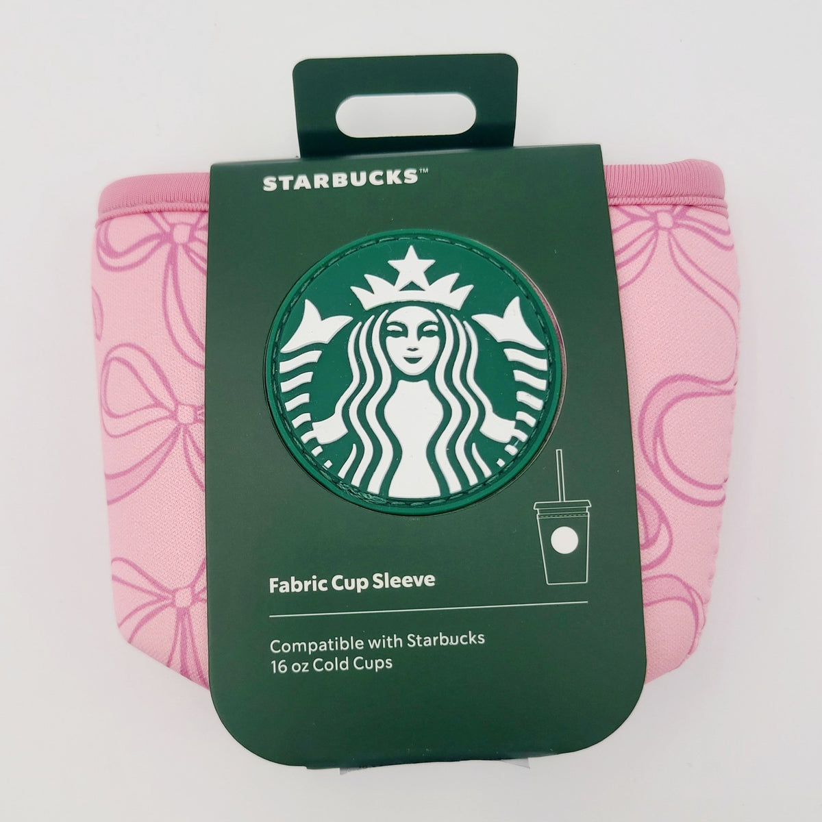 2026 Disney Parks Starbucks Pink Ribbons Bows Fabric 16 Oz. Cold Cup Sleeve New