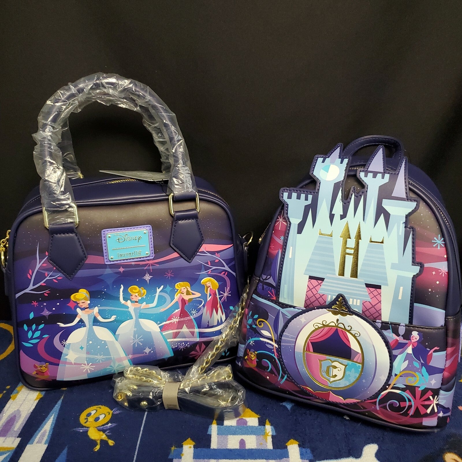 NEW Disney Loungefly Cinderella Castle Crossbody Bag Purse & Mini Backpack Set