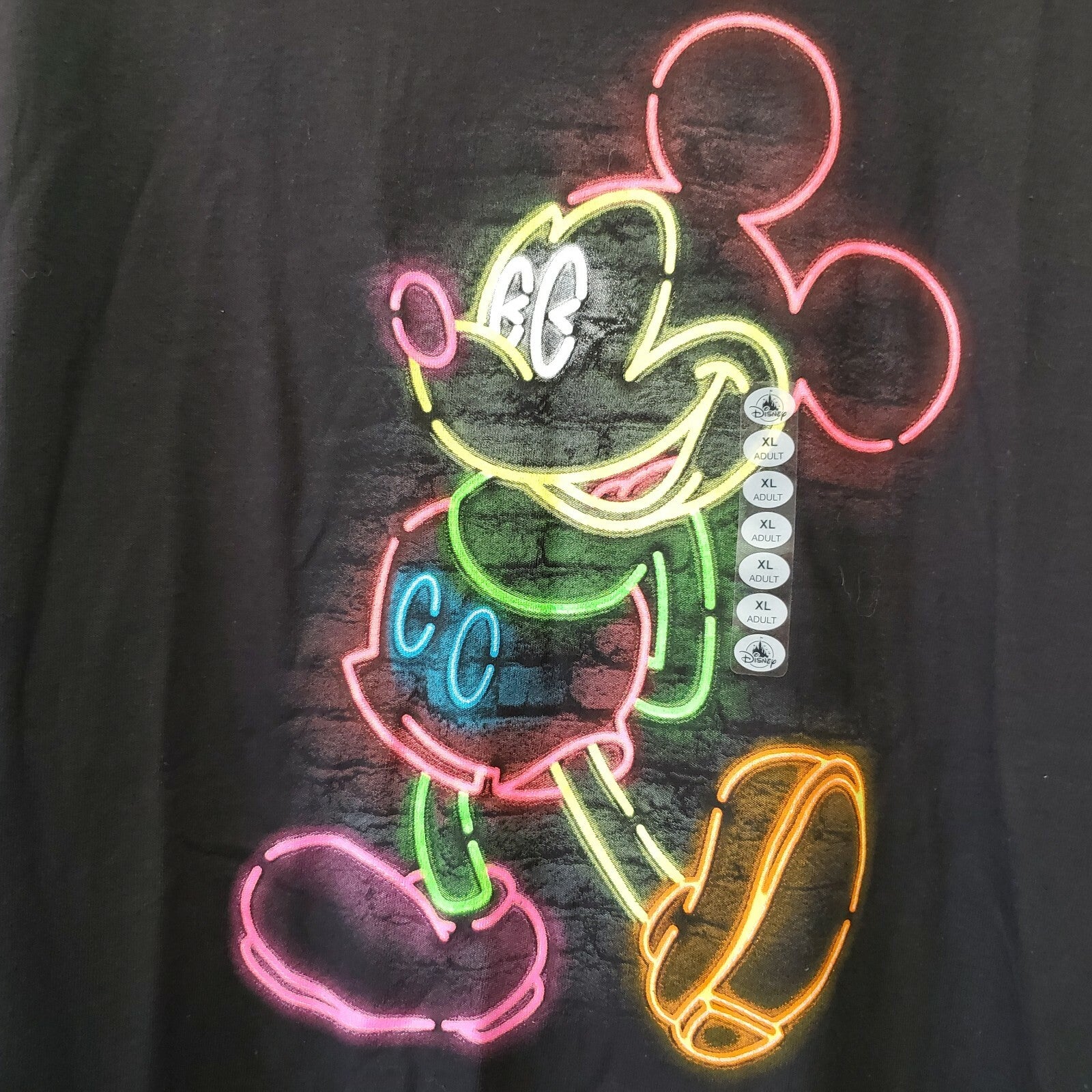 Adult XL Walt Disney World Parks Neon Lights Mickey Mouse Black T-Shirt NEW NWT