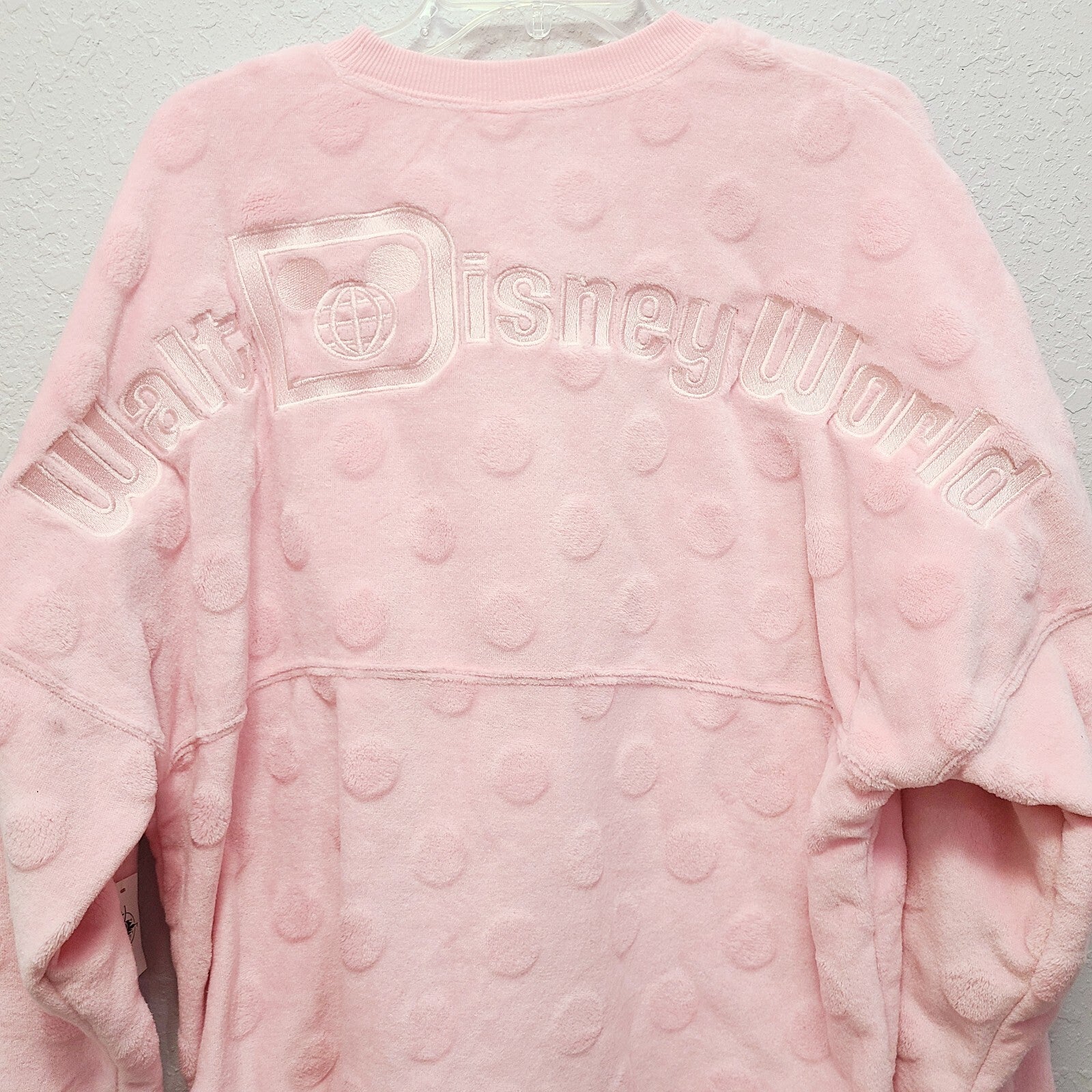 LARGE Walt Disney World Park 2022 Pale Pink Fuzzy Mickey Mouse Ear Spirit Jersey