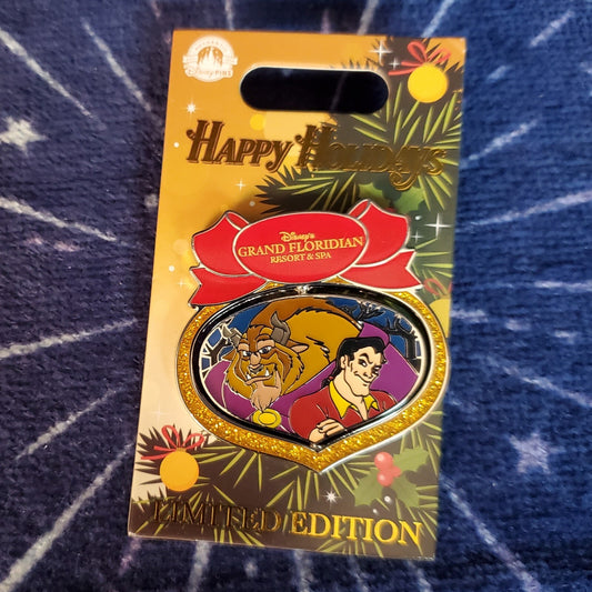 Grand Floridian Resort Pin Beauty Beast Gaston Disney Parks Happy Holidays 2022