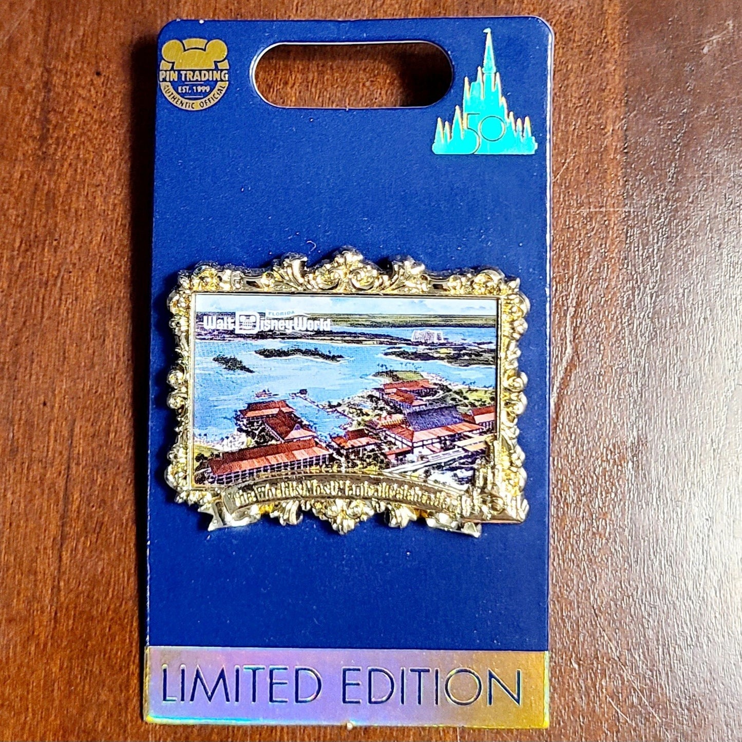 2021 Disney World Parks 50th Anniversary Polynesian Resort Postcard Pin LE 3000