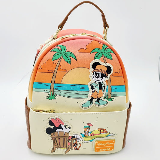 GLOWS 2024 Disney Park Mickey Minnie Summer At The Beach Loungefly Mini Backpack