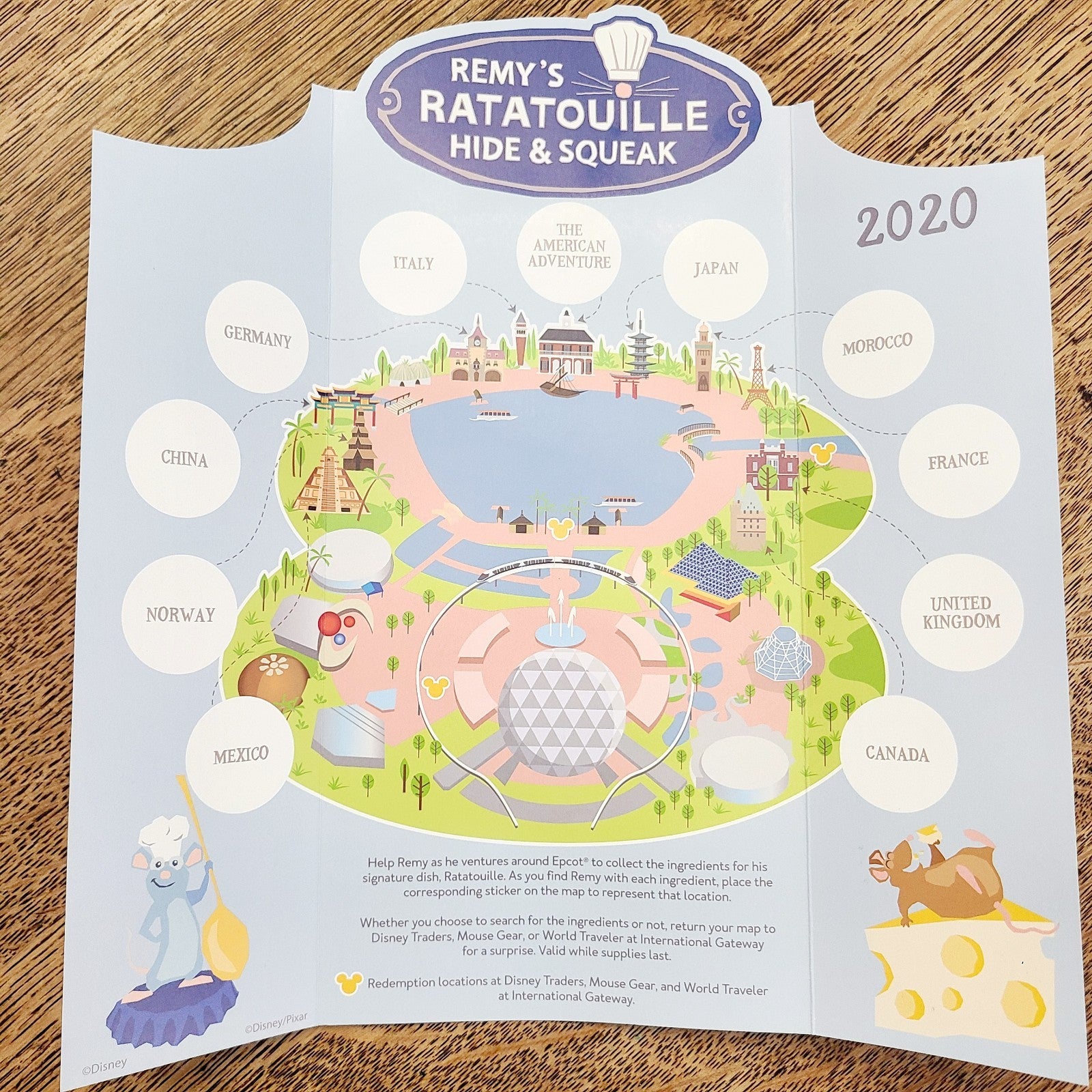 NEW Disney Parks Remy's Ratatouille Hide & Squeak Food Wine 2020 Map & Stickers